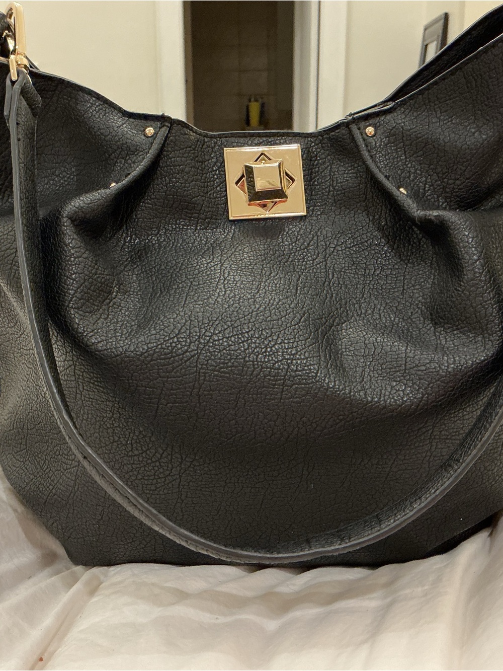 Big Buddha Lamont Black Hobo Tote Bag Gold Hardware NWOT